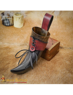 Baldric médiéval en cuir pour cornes, couleur marron