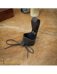 Baldric médiéval en cuir pour cornes, noir