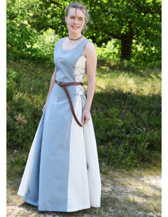Robe médiévale sans manches modèle Jarle, bleu-naturel