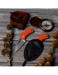Couteaux Cudeman manche orange Yoda, étui kydex
