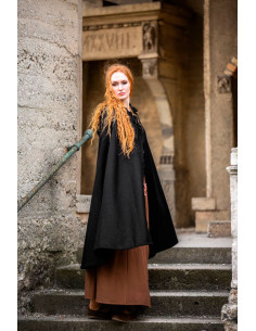 Cape médiévale courte pour dame, modèle Marie, couleur noire