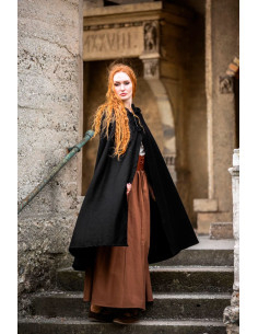 Cape médiévale courte pour dame, modèle Marie, couleur noire 2