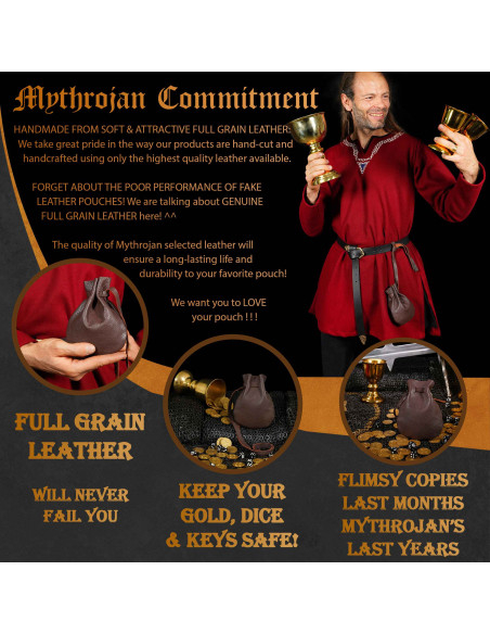 Sac de mendicité médiéval en cuir, GN