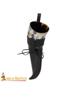 Corne à boire viking avec baudrier en cuir noir (250 ml.)