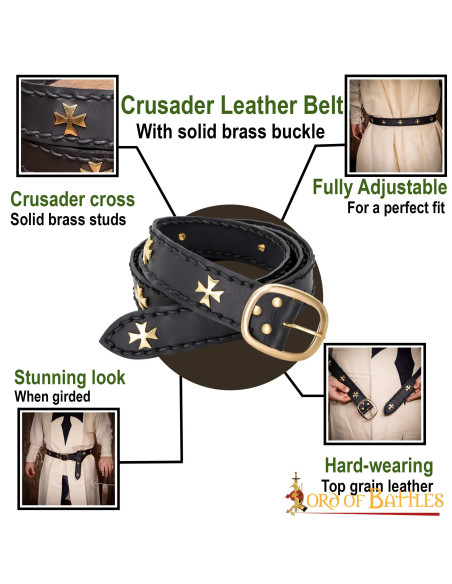 Ceinture médiévale en cuir Croisés,...