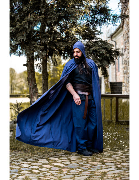 Longue cape médiévale bleue