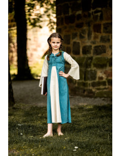 Robe médiévale fille Elsa en bleu-beige