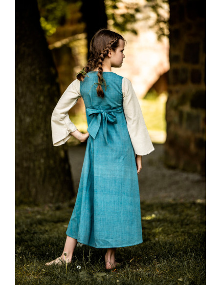 Robe médiévale fille Elsa en bleu-beige