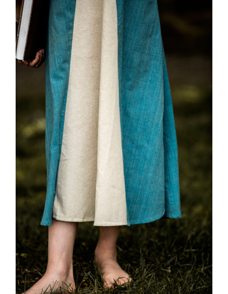 Robe médiévale fille Elsa en bleu-beige