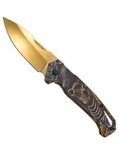 Troisième couteau tactique crâne doré design 3D (20,3 cm.)