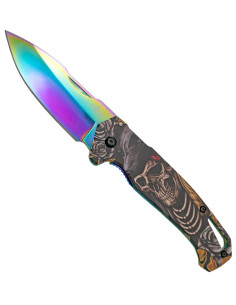 Troisième couteau tactique motif crâne arc-en-ciel 3D...