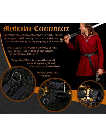 Ceinture médiévale en cuir noir avec...