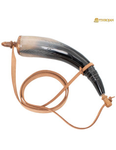 Sac à poudre médiéval en corne véritable avec sangle (36...