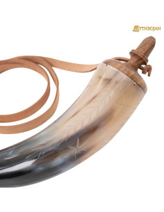 Sac à poudre médiéval en corne véritable avec sangle (36... 2