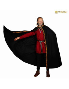 Cape médiévale en laine avec bords décorés, noir