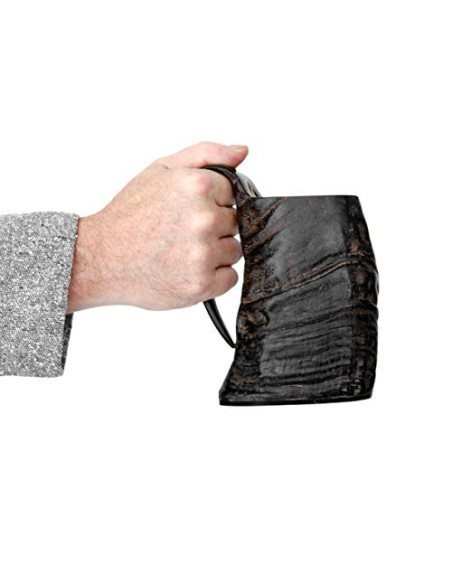 Cruche médiévale en corne, avec sac