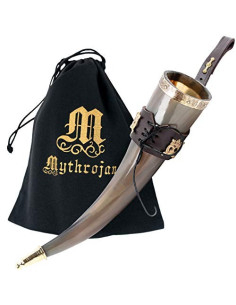 Corne à boire viking Lady Elegant baudrier marron (350 ml.)