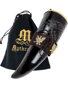 Corne à boire Viking Roi du Nord baudrier marron (300 ml.)