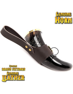 Corne à boire Viking Roi du Nord baudrier marron (300 ml.) 2