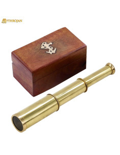 Téléscope pirate en laiton avec boîte en bois (23 cm.)