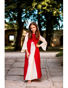 Robe médiévale bicolore pour filles, rouge naturel