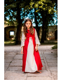 Robe médiévale bicolore pour filles, rouge naturel 2