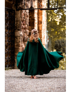 Capa médiévale enfant longue modèle Agnes, couleur verte 2