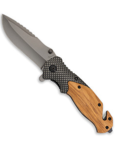 Couteau tactique de secours en bois zèbre (20,50 cm.)