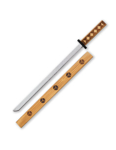 Wakizashi en bois de la marque Tole10, gaine gravée