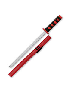 Wakizashi en bois marque Tole10, fourreau rouge