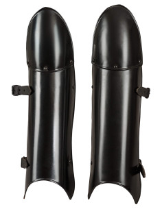 Garde-jambes médiévales en acier noirci modèle Tiberius