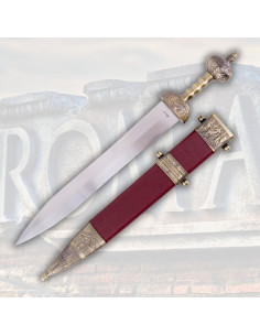 Épée romaine Gladius fourreau noir décoré, finition bronze