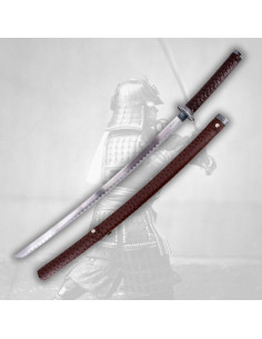 Katana décorative avec gaine rouge, avec support