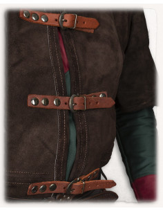 Gilet médiéval long en daim modèle Garen, couleur marron 2