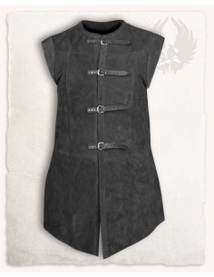 Gilet médiéval long en daim modèle Garen, couleur noire