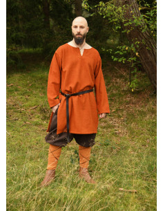Tunique longue vikingue en laine, couleur orange