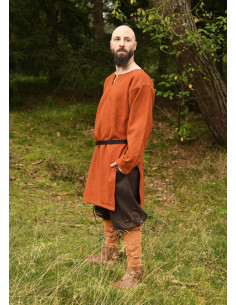 Tunique longue vikingue en laine, couleur orange 2