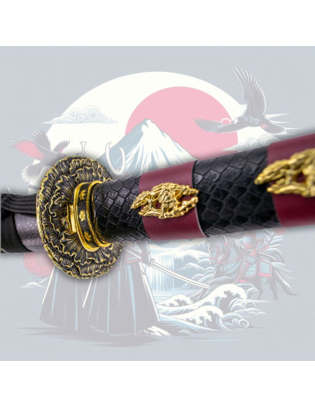 Wakizashi décoratif tsuba Fleur de...