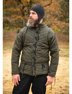 Gambison médiéval en coton matelassé, couleur vert olive