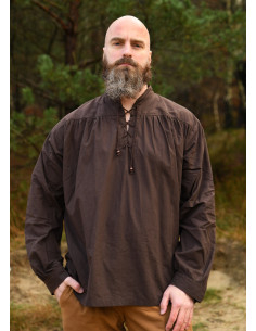 Chemise médiévale en coton modèle Ludwig, couleur marron