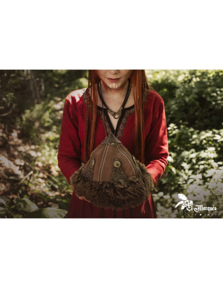 Chapeau Viking en laine et cuir