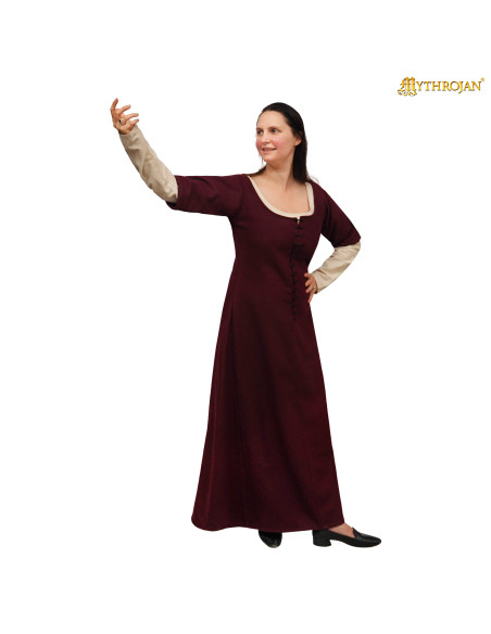 Robe médiévale dame de cour, grenat,...