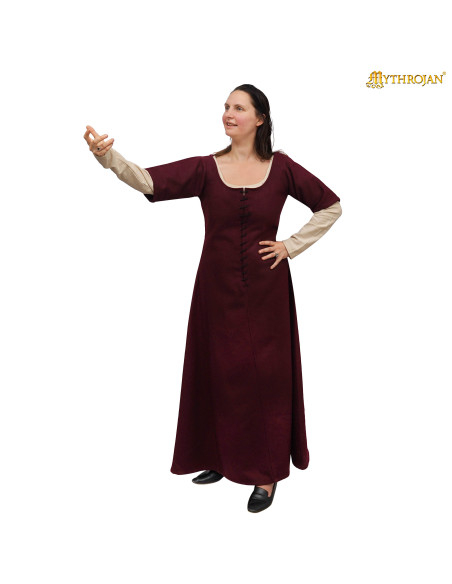 Robe médiévale dame de cour, grenat,...