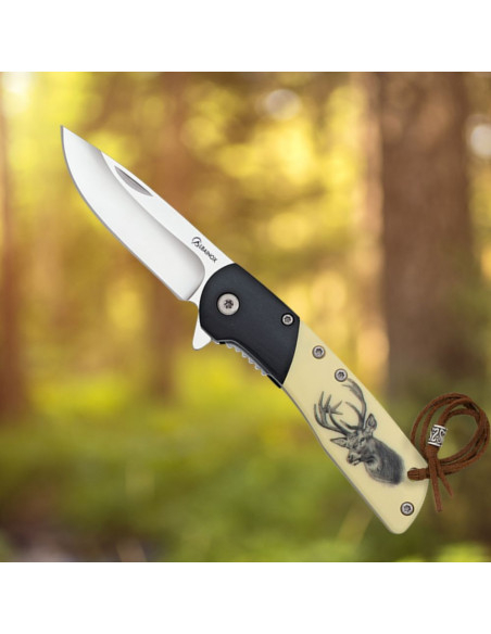 Couteau Cerf Albainox, bois noir ABS...