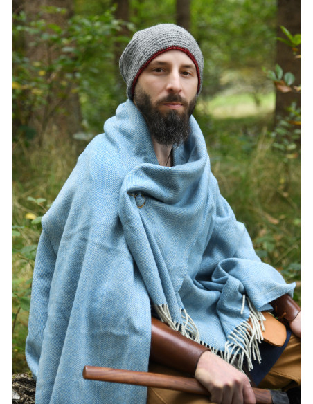 Bonnet en laine au crochet, gris-rouge