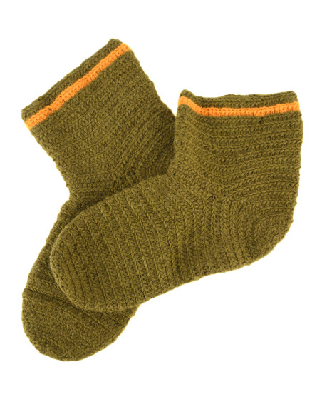 Chaussettes en laine Crochet, vert-jaune