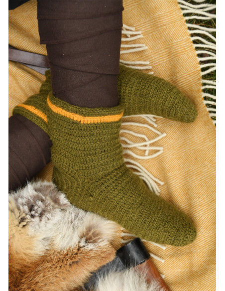 Chaussettes en laine Crochet, vert-jaune