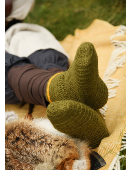 Chaussettes en laine Crochet, vert-jaune