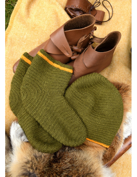 Chaussettes en laine Crochet, vert-jaune