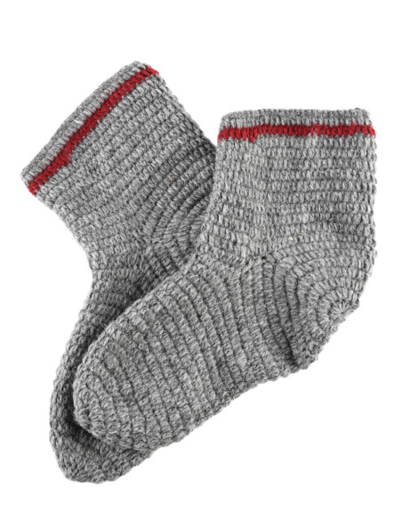 Chaussettes en laine Crochet, gris-rouge